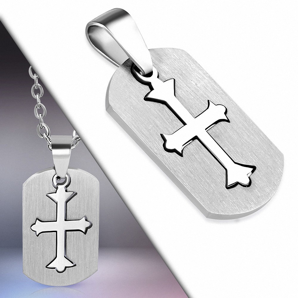 Pendentif homme plaque croix avec fleur de lys