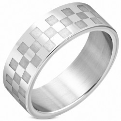 Bague homme acier damier