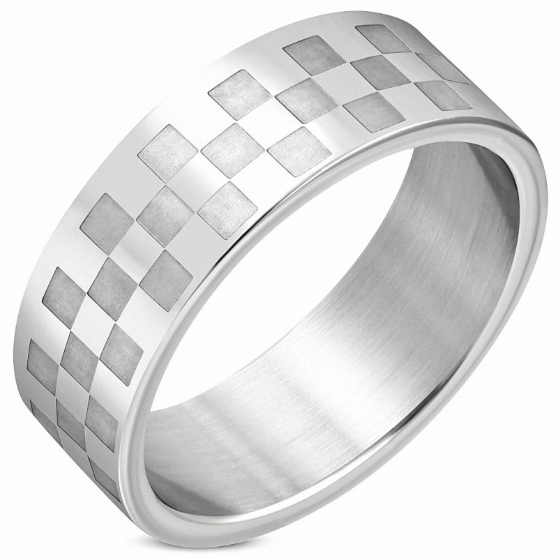 Bague homme acier damier Bague homme acier damier