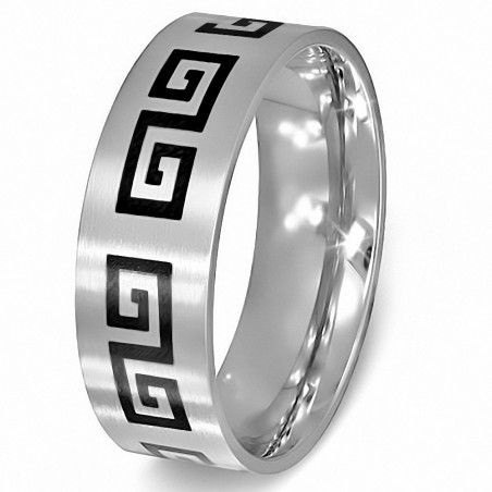 Bague homme acier clé grecque