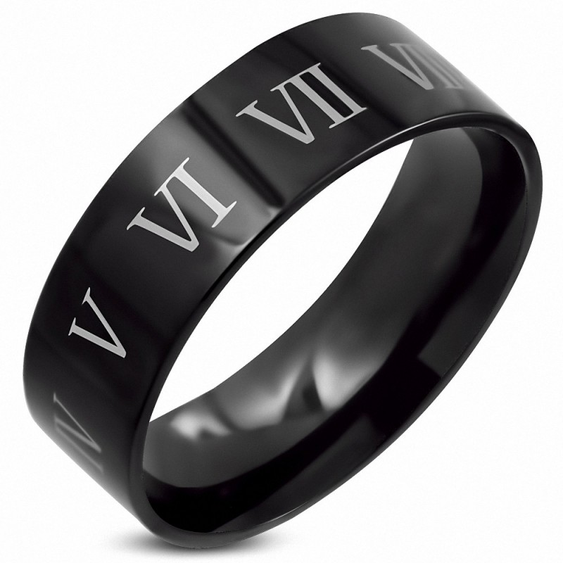 Bague homme acier noir chiffres romains Bague homme acier noir chiffres romains