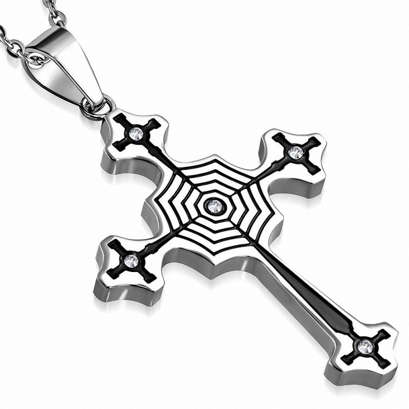 Pendentif homme biker croix toile d'araignée Pendentif homme biker croix toile d'araignée