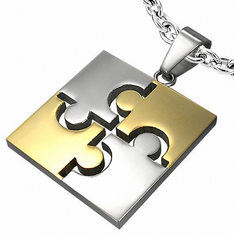 Pendentif homme puzzle rectangle argenté et doré