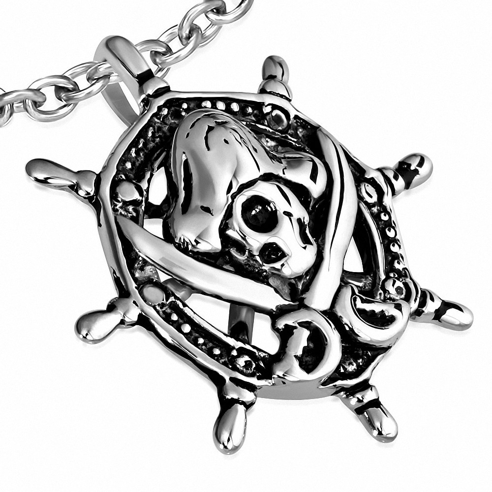 Pendentif homme biker crane de pirate épées