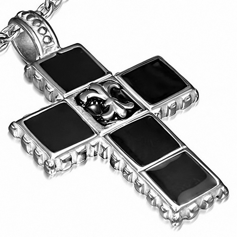 Pendentif homme croix grille fleur de lys