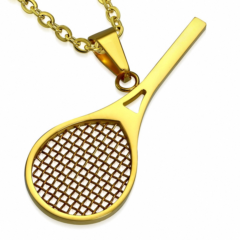 Pendentif homme raquette de tennis dorée