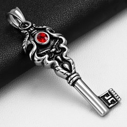 Pendentif homme clef biker squelette strass rouge