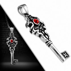 Pendentif homme clef biker squelette strass rouge