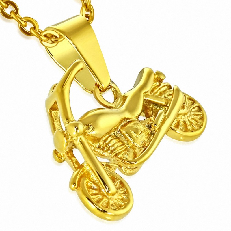 Pendentif homme doré moto de biker Pendentif homme doré moto de biker
