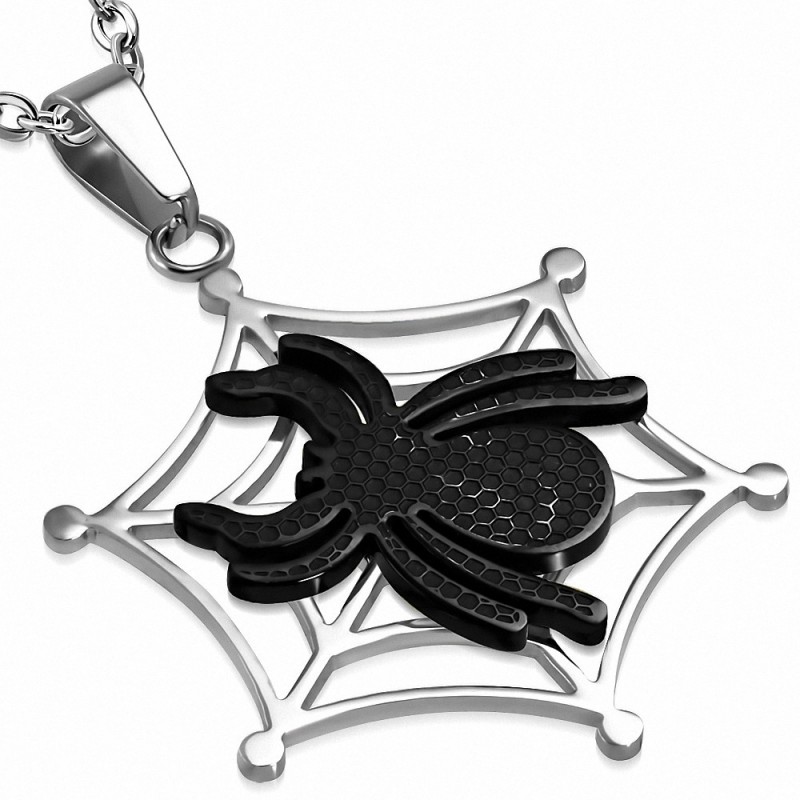 Pendentif homme veuve noire sur toile d'araignée noir Pendentif homme veuve noire sur toile d'araignée noir