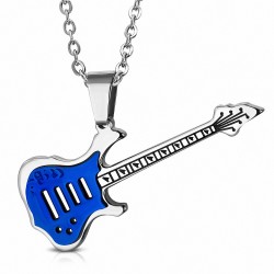 Pendentif homme guitare électrique argentée et bleue