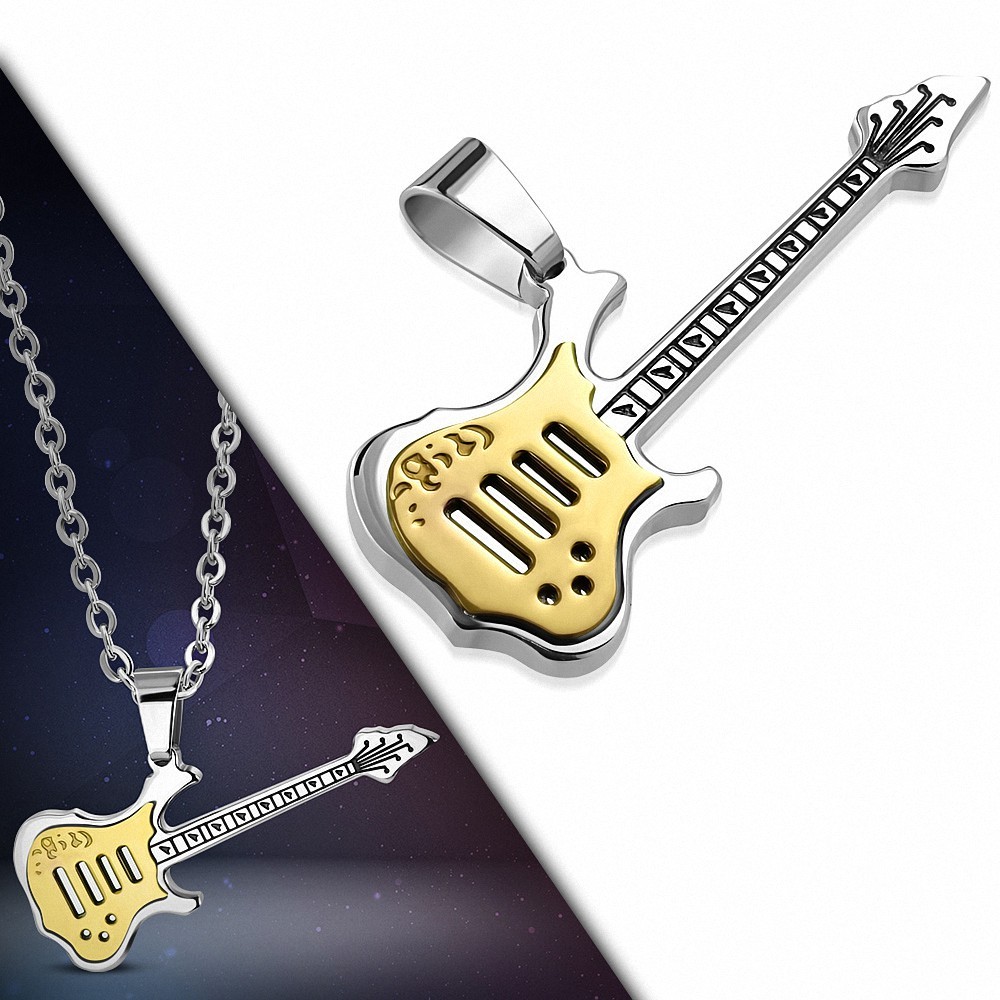 Pendentif homme guitare électrique doré