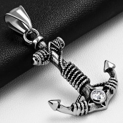 Pendentif homme biker ancre marine