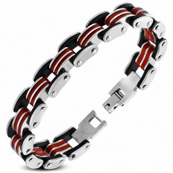 Bracelet homme acier avec caoutchouc rouge et noir
