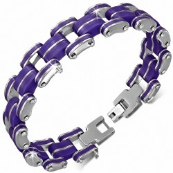 Bracelet homme bicolore acier et caoutchouc violet