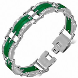 Bracelet homme bicolore en acier et caoutchouc vert