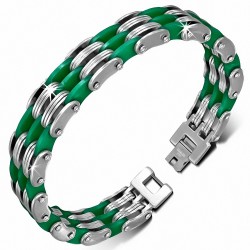 Bracelet homme triple acier et caoutchouc vert