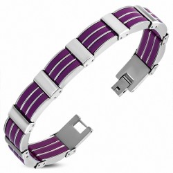 Bracelet pour homme en acier et caoutchouc violet
