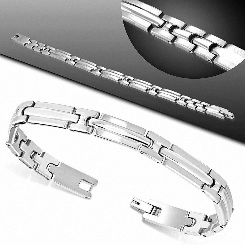 Bracelet homme en acier motifs striés