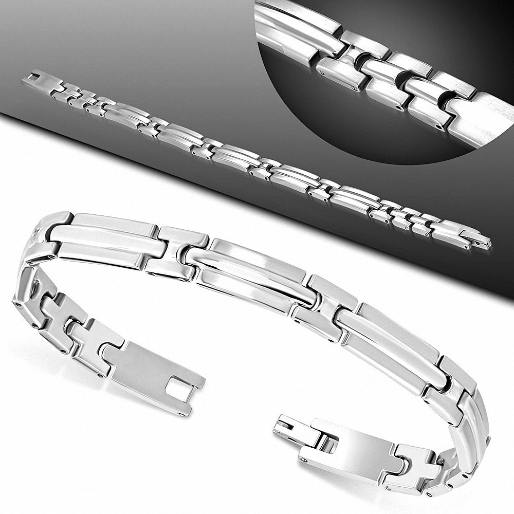 Bracelet homme en acier motifs striés