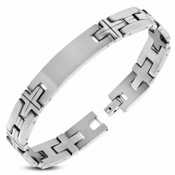 Bracelet homme en acier plaque identité maillons en croix