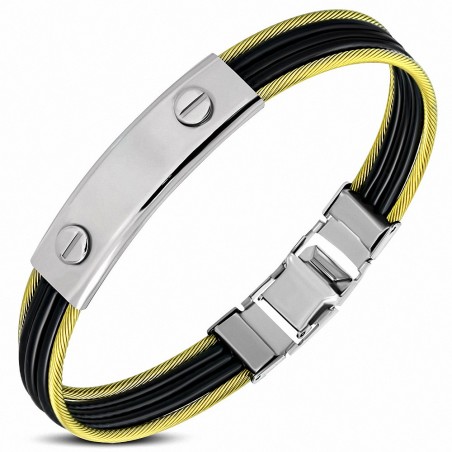 Bracelet homme acier avec cables noirs et jaunes