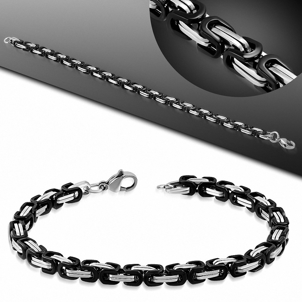 Bracelet homme lien byzantin noir et argenté