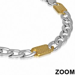 Bracelet homme acier argenté et doré maille cubaine