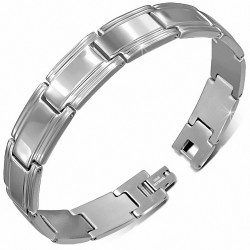 Bracelet homme acier bordures rainurées maille panthère