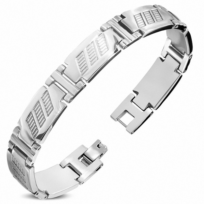 Bracelet homme en acier rainures maille panthère