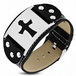 Bracelet homme cuir PVC ceinture plaque croix