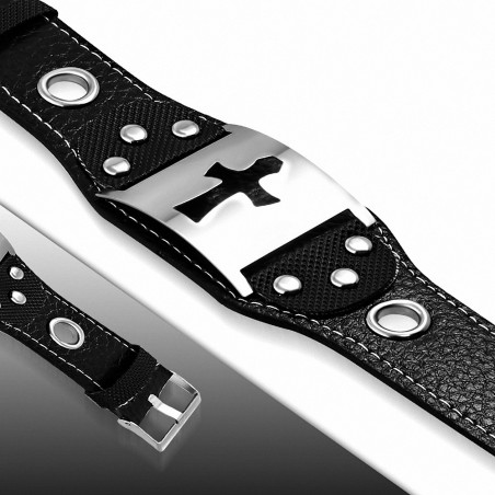 Bracelet homme cuir PVC ceinture plaque croix
