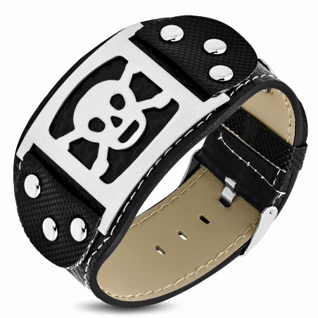 Bracelet homme cuir PVC ceinture plaque crâne de pirate