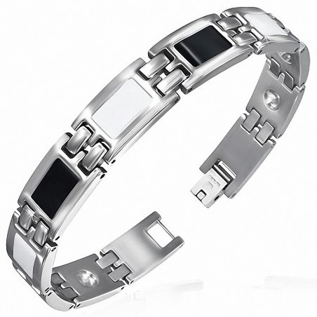 Bracelet homme acier 3 tons : argenté noir blanc