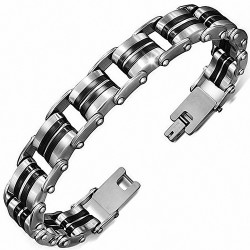 Bracelet homme acier et caoutchouc noir géométrique