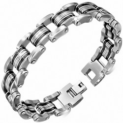 Bracelet pour hommes en acier et caoutchouc noir