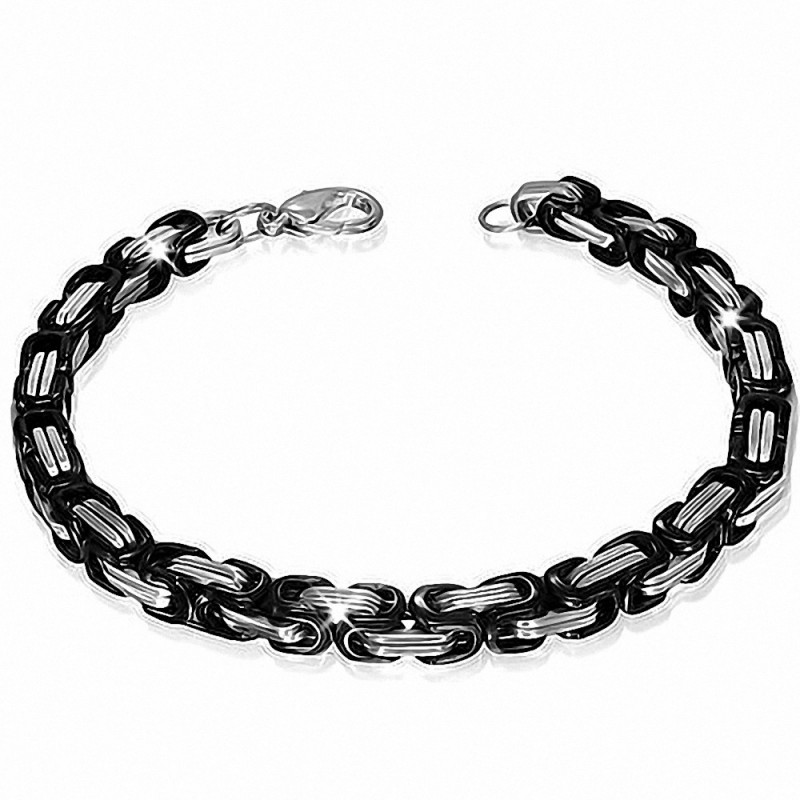 Bracelet homme acier argenté et noir maillons byzantins