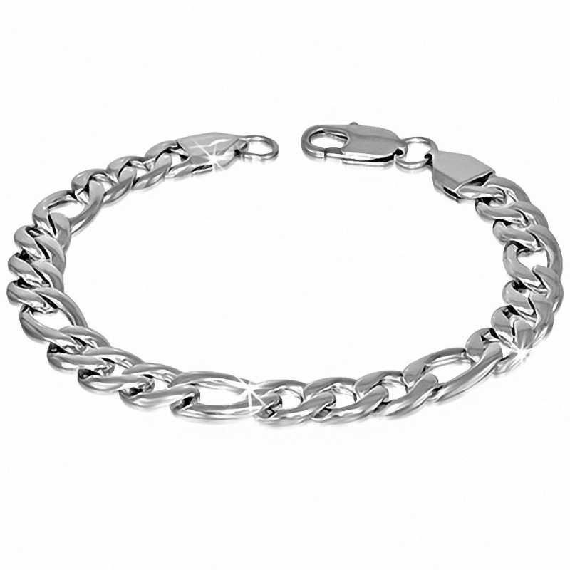 Bracelet homme acier maille figaro largeur 9 mm