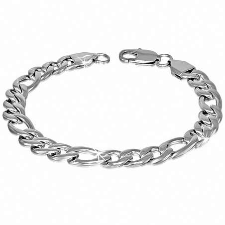 Bracelet homme acier maille figaro largeur 9 mm