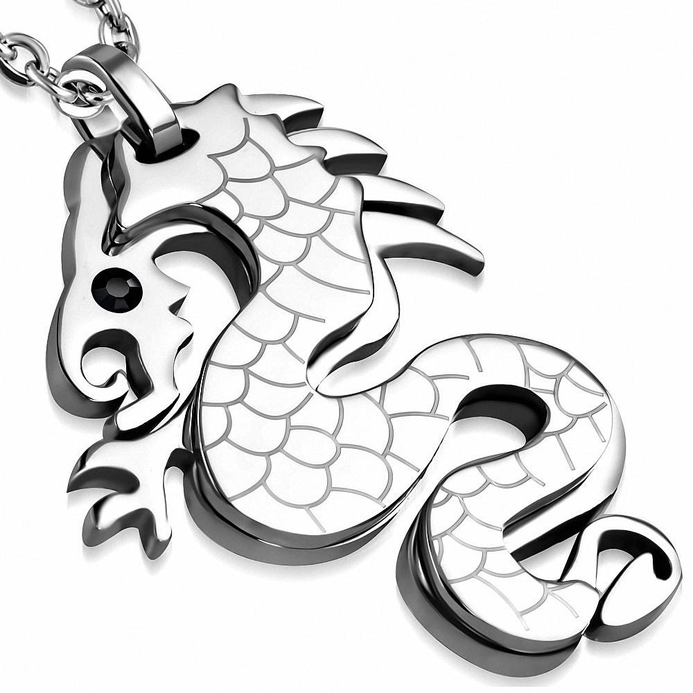 Pendentif homme dragon chinois strass noir