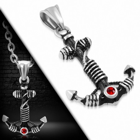 Pendentif homme ancre marine gemme rouge