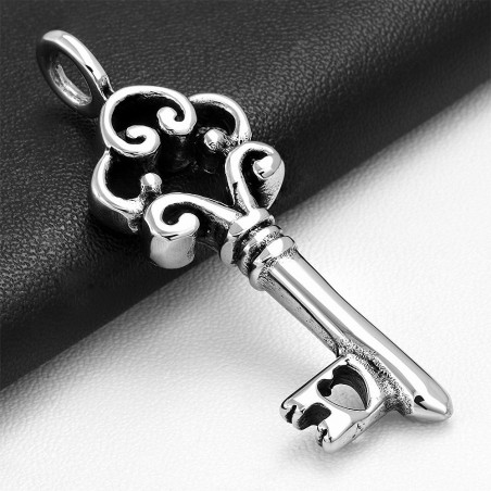 Pendentif homme biker clef fleur