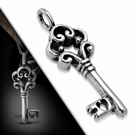 Pendentif homme biker clef fleur