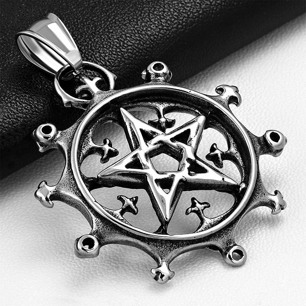 Pendentif homme biker cercle étoile de David