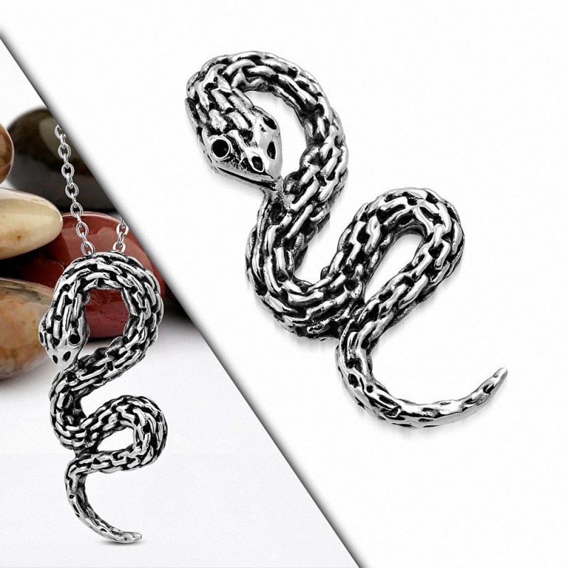 Pendentif homme biker serpent spirale