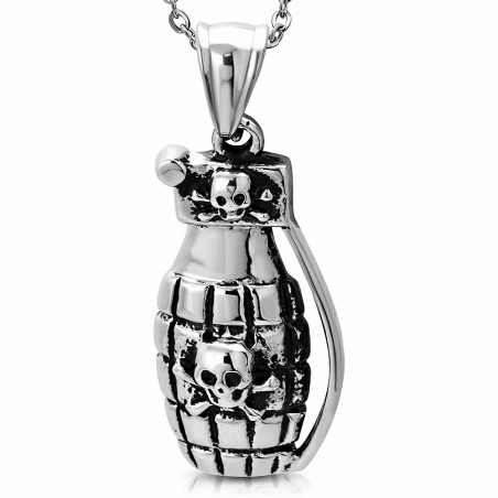 Pendentif homme biker grenade crane de pirate