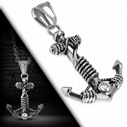 Pendentif homme biker ancre marine