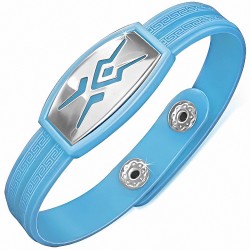 Bracelet homme watch caoutchouc bleu clair symbole tribal