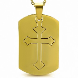 Pendentif homme plaque militaire dorée croix fleur de lys