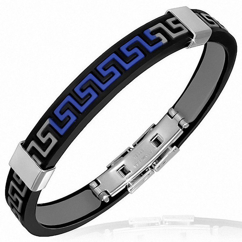 Bracelet homme caoutchouc noir labyrinthe 4 tons